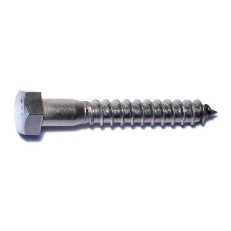 Lag Screw, 3/8 In, 2-1/2 In, Stainless Steel, Hex Hex Drive, 4 PK